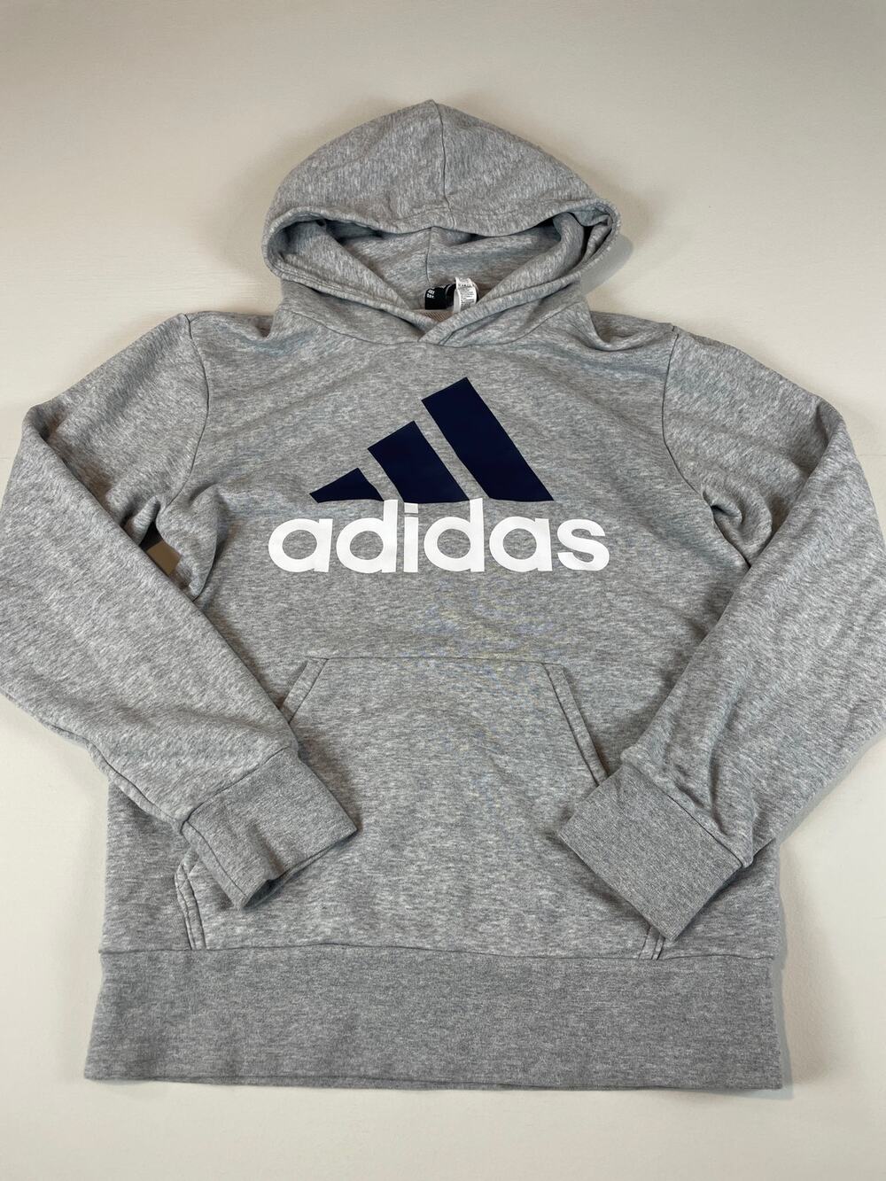 Adidas Logo Hoodie Size S Gray Cotton Blend Kangaroo Pocket